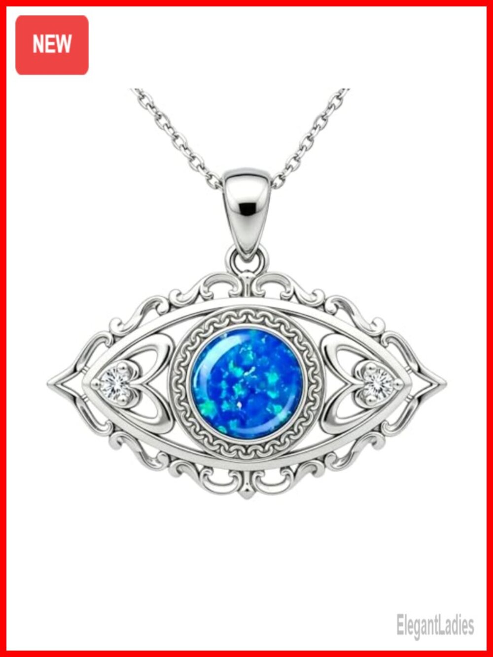 925 Sterling Silver Opal Evil Eye Pendant Necklace with Diamonds